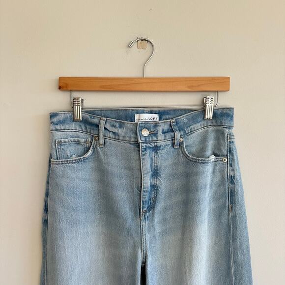 LOFT Unpicked Hem High Rise Wide Leg Jeans Light Indigo Wash 26 - Picture 4 of 11
